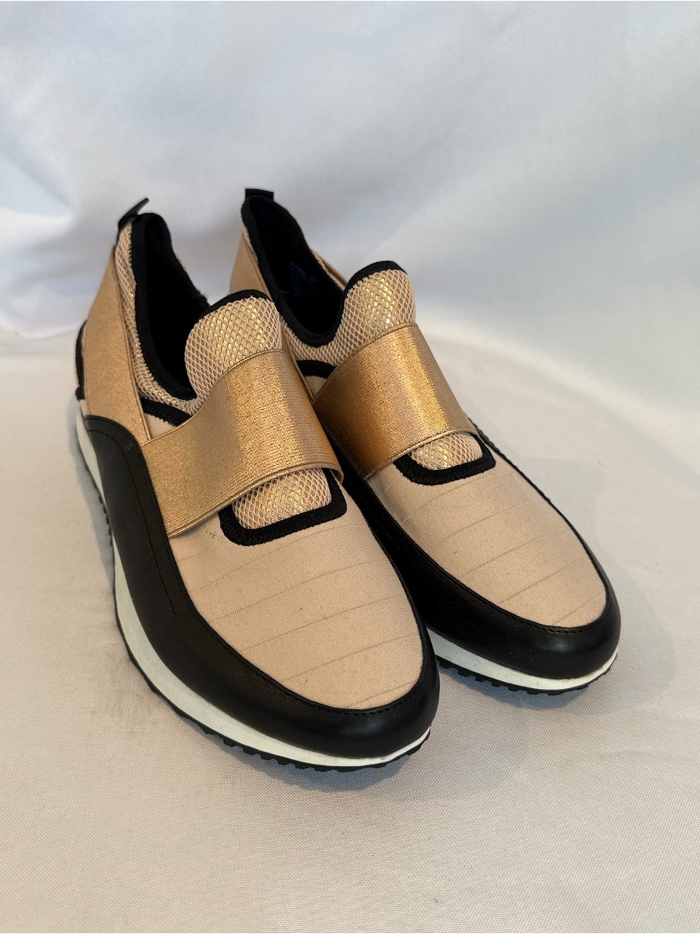 Steve Madden Slip-On Sneakers in Beige and Rose Gold with Black Trim